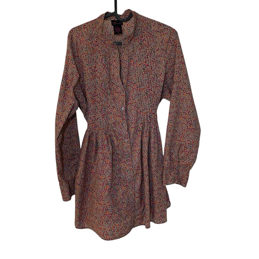 Torrid Womens High Neck Button Up Floral Pleated Tie Back Tunic Top L Peasant